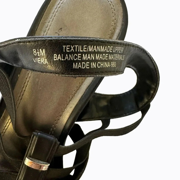 Impo Viera Stretch Black Wedge Strappy Sandals 8.5 M Silver Embellished Open Toe - Picture 9 of 10